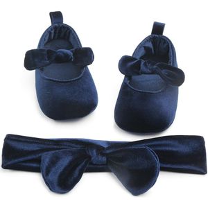 Pudcoco Cute Baby Girl Bowknot Soft Sole Shoes Prewalkers Anti-slip Sneakers Pram Crib Shoes + Hairband For Baby Girl