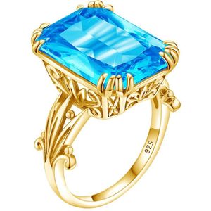 14K Goud Kleur Echt Blue Topaz Ring 925 Sterling Zilveren Ringen Voor Vrouwen Wedding Engagement Ring Zilver 925 Edelstenen sieraden