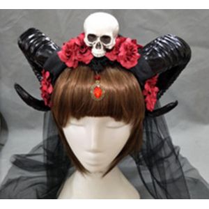 Demon Evil Gothic Lolita De Sluier Schedel Schapen Hoorn Hoofdband Haarband Accessoire Cosplay Kostuums Halloween Hoofddeksels Prop