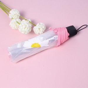 Pvc Plastic Stof Transparante Vouwen Cherry Bloem Afdrukken Leuke Vrouwen Meisjes Clear Handmatige Paraplu Studenten Japanse Paraplu
