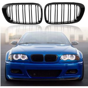 Auto Glanzend Zwart Dubbele Velgen Grille M Stijl Gemodificeerde Bakselvernis Zwarte Grille Voor Bmw E46 2 Deuren 1999 2000 2001 2002 1 Paar