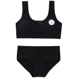 Puberteit Tieners Meisjes 2Pcs Sport Ondergoed Set Geribbelde Cute Bear Print Zoete Strik Padded Wirefree Training Beha En Bijpassende hi