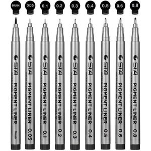 9 Stuks Pigment Liner Pigma Micron Inkt Markeerstift Sakura Fineliner Set Borstel Inkt Marker Schetsen Pennen Zwarte Markers Tip voor Art