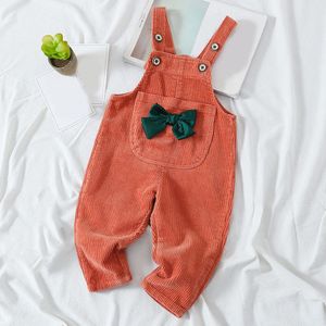 Lente Herfst Corduroy Overalls Met Pocket Strik Decoratie Meisje Kleding Kid Kleding Jumpsuit Voor Kinderen