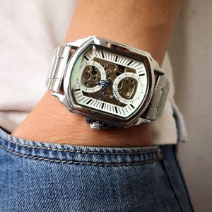 Mgorkina Rvs Waterdichte Heren Skeleton Horloges Top Luxe Transparante Mechanische Sport Mannelijke Horloges