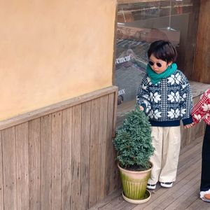 Winter Kinderen Mode Sneeuwvlok Gebreide Warme Truien Kinderen Unisex Lange Mouw 2 Kleuren Truien