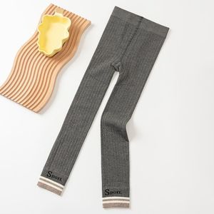 2022 Lente Baby Meisjes Leggings Katoen Geribbelde Kids Leggings Casual Patchwork Skinny Broek Sport Gebreide Legging Letters 4-11y