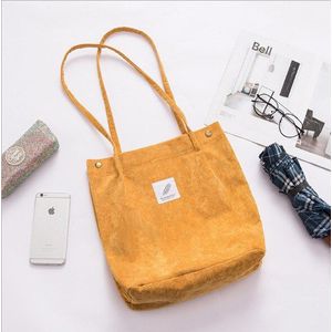 Hoge Capaciteit Vrouwen Corduroy Tote Dames Casual Effen Kleur Schoudertas Opvouwbare Herbruikbare Vrouwen Winkelen Strandtas