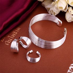 Selling Zilver Kleur Sieraden Set Klassieke Europese Stijl Multi-Lijn Ronde Openingen Armbanden Ringen Oorbellen S312