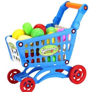 1Set Kids Simulatie Supermarkt Winkelwagentje Mini Trolley Met Fruit Groente Blauw