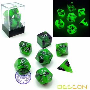 Bescon Twee-Tone Glow-In-The-Dark Polyhedrale Dobbelstenen Set Spooky Rotsen, lichtgevende Rpg Dobbelstenen Set D4 D6 D8 D10 D12 D20 D % Baksteen Box Pack