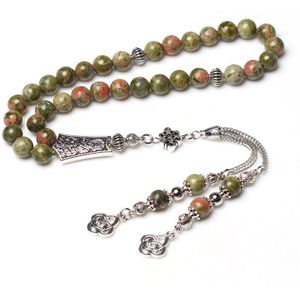 Natuurlijke Bloemen Groene Stenen Ketting Moslim Tasbih Gebed Kralen Subha