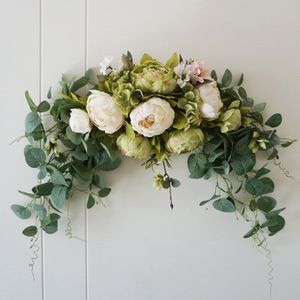 Kunstmatige Pioen Roos Bloem Krans Guirlande Stoel Terug Venster Spiegel Muur Deur Latei Bloem Opknoping Wedding Farmhous Decoratie