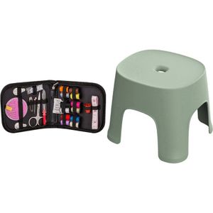 Mini Draagbare Naaien Kit Accessoires Draagtas Set & Kleine Bench Anti-Slip Salontafel Plastic Eenvoudige Kruk