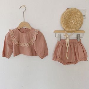 Baby Meisje Kleding Sets Herfst Leuke Blouse + Shorts Vintage Katoen Lange Mouw Roze Jurk Voor 0-5T meisjes Baby Meisje Kleding Set
