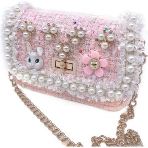 Trend Little Ladies Girls Princess Sweet Style Kids Baby Messenger Crossbody Chain Bag Shoulder Pearl Wool Handbags