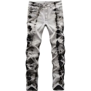 Street Hip Hop Sneeuwvlok Grafische Jeans Keten Decoratie Elastische Slanke Jean Man Pantalon Homme Jean Noir Homme Zomer Jean