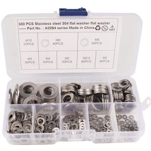 380-Pack Rvs Platte Washer Assortiment Set (M2 M2.5 M3 M4 M5 M6 M8 M10) 8 Verschillende Maten Voor Thuis Automotive