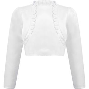 Kids Meisjes Satijnen Bolero Vest Solid Lange Mouwen Open Voorzijde Ruffle Trim Korte Schouderophalen Meisjes Wedding Party Jas Uitloper