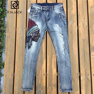 F. n. jack Denim Jeans Mannen Casual Streetwear Skinny Ripped Biker Jeans Voor Mannen Cool Guy Rits Jeans Slim Fit speciale