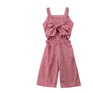 Kids Baby Meisjes Zomer Strap Red Plaid Overalls Peuter Mouwloze Prinses Party Jumpsuit Kind Outfits