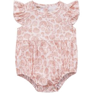Baby Baby Meisjes Romper Shell/Bloemenprint Ronde Hals Fly Mouw Bodysuit Zomer Casual Kleding