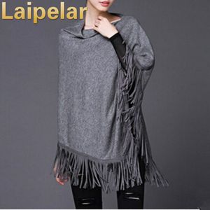 Laipelar gebreide vesten voor vrouwen mode onregelmatige slanke fringe lange vest vrouwelijke winter trui sjaal cloak jas tops