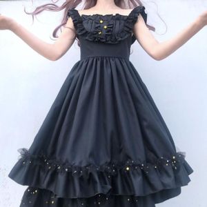 Tieners Lolita Prinses Feestjurk Zoete Strik Ruche Hoge Taille A-lijn Mouwloos Leuke Jurken Kostuum, Blauw, M
