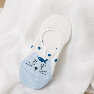 6Pcs = 3Pairs Zomer Leuke Vrouwen Onzichtbare Sokken Dier Cartoon Mode Sokken Katoen Ankle Boot Sokken Blauwe Kleur siliconen Anti-Slip