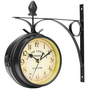 Dubbelzijdig Ronde Muurbevestiging Station Klok Tuin Vintage Retro Home Decor Metalen Frame + Glas Dial Cover