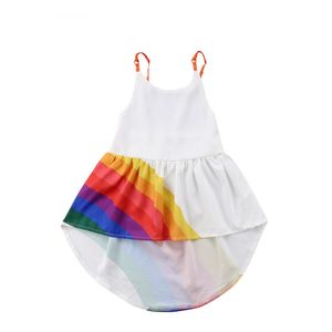 Zomer Prinses Jurk Kid Baby Meisjes Party Pageant Leuke Mouwloze Backless Strap Rainbow Beach Tutu Jurken 1 -6 t