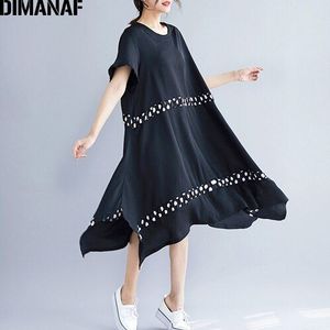 Dimanaf Zomer Vrouwen Plus Size Dress Print Dot Zwart Spliced Casual Vrouwelijke Vestidos Big Size Jurk Losse A-lijn