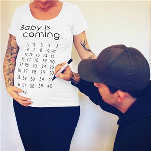 Baby Is Coming Print Vrouwen Moederschap Kleding Zwangere Korte T Shirt Grappige Top Voor Fotografie Fotoshoot Plus Size