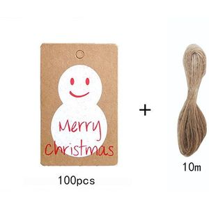 100Pcs + Hennep Touw Kerst Tags Kraftpapier Label Xmas Voor Party Diy Prijs Labels Box Hang Tag