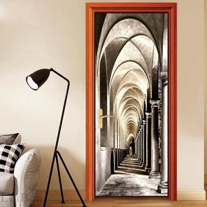 Zelfklevende 3d Deur Stickers Kerk Loopbrug Waterdicht Behang Home Decor Print Picture Art Renovatie Woonkamer