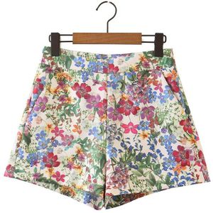 Tangada Vrouwen Elegante Bloemenprint Shorts Rits Zakken Vrouwelijke Retro Pocket Casual Shorts Pantalones SL572