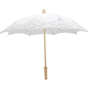 Mode Zon Paraplu Katoen Borduurwerk Paraplu Wit Ivoor Kant Parasol Paraplu Voor Wedding Party Decor Schieten props