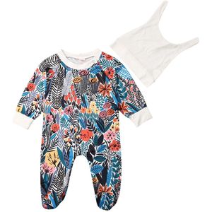 0-12M Pasgeboren Baby Baby Meisjes Jongens Gedrukt Flamingo Bloemen Footies Hoed Winter Warm Outfit Kleding Tops