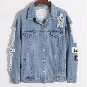 Spring Casual Women's Denim Basic Jacket Lapel Pockets Hollow Out Female Coat Where Is My Mind Light Blue Outwear Plus Size