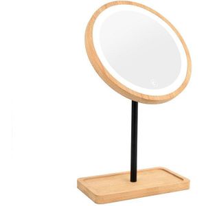 Houten Desktop Led Make-Up Spiegel Usb Opladen Verstelbare Bright Diffuus 360 Rotatie Licht Up Spiegel