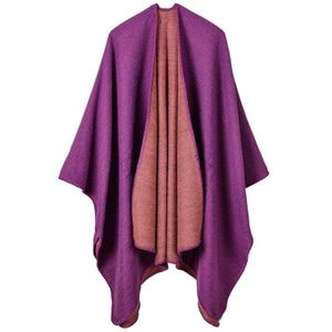 Vrouwen Poncho En Capes Kasjmier Knit Thicken warme winter sjaal effen kleur oversized Deken lady sjaal Jas