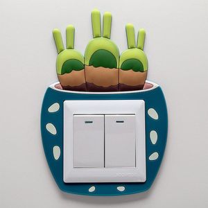 4Pcs Cactus Lichtgevende Schakelaar Sticker Creatieve Cartoon Cactus Switch Sticker Decoratie Muur Schakelaar Sticker Accessoire Socket Cover