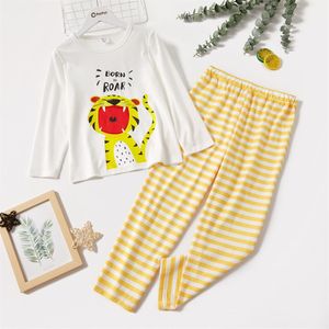 Patpat 2 Stuk Kid Meisje/Kid Jongen Pyjama Set, dier Koala/Tiger Print Lange Mouwen Top En Gestreepte Broek Nachtkleding Set