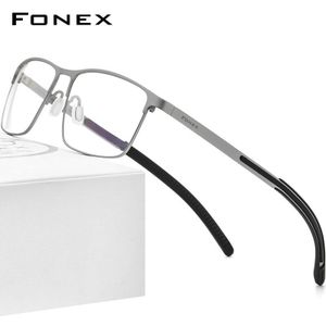 FONEX Pure Titanium Brilmontuur Mannen Vierkante Bijziendheid Optische Recept Lenzenvloeistof Frame Man Antislip Siliconen Brillen 8521