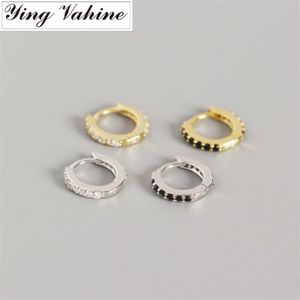 Ying Vahine 100% 925 Sterling Zilveren Miniatuur Ronde Zwarte En Witte Zirkoon Kleine Stud Oorbellen Voor Vrouwen