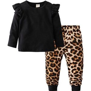 Cool Baby Meisjes Kleding Set Katoen Lange Mouwen Zwart Tops + Luipaard Broek Casual Peuter 2 Stuks Pasgeboren Baby meisjes Kleding