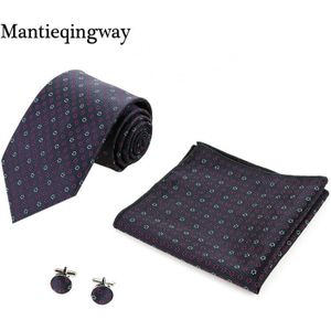 Klassieke Print Dots Heren Set Business Das Tie Voor Mannen Hanky Pocket Borst Handdoek Manchetknopen Toevallige Set Pak