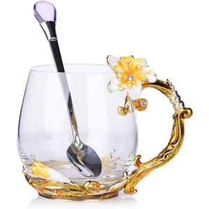 Vintage Diamond Glas Cups Bloem Emailen koffie mok bruiloft bril bierpullen
