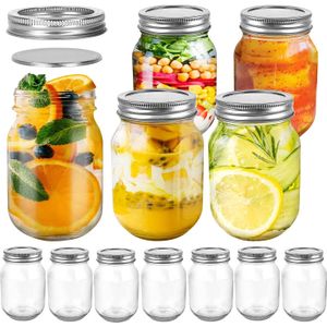 Round 16 oz Mason Jars Canning Jar with Silver Airtight Lids Reusable 500ml Clear Glass Mason Jar for Jam Honey Pick
