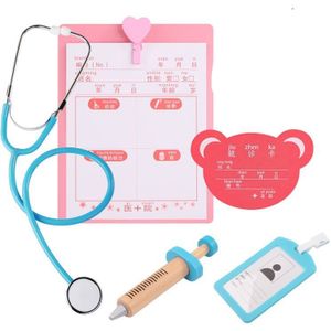 Engels Kleurrijke Doos Kinderen Arts Verpleegkundige Injectie Tool Kit Houten Model Geneeskunde Doos Baby Speelhuis Speelgoed